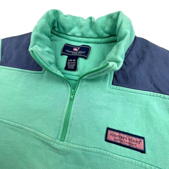 Vineyard Vines 1/4 Zip Pullover Sweater Jacket Youth Large 16-18 Green & Blue - Picture 1 of 8